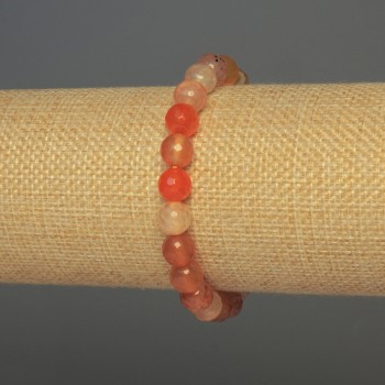 Carnelian Bead Bracelet, faceted sphere 8mm, length 18cm adjustable stretch