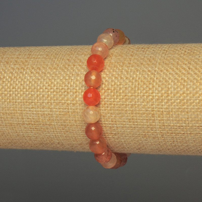 Carnelian Bead Bracelet, faceted sphere 8mm, length 18cm adjustable stretch