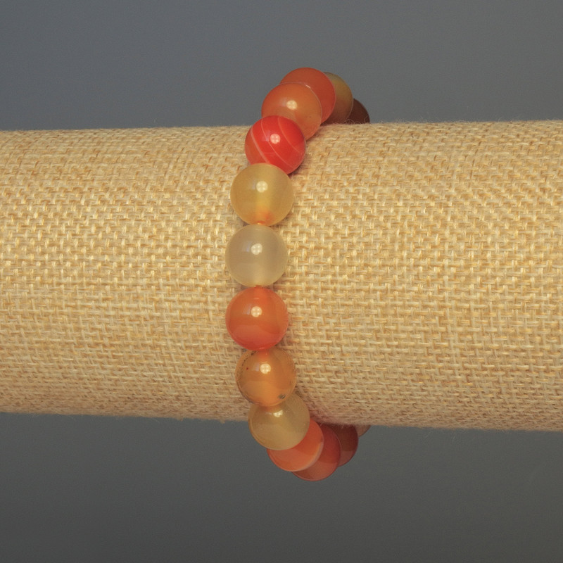 Carnelian Bracelet Smooth Beads, 10mm ±, 18cm ± length stretch
