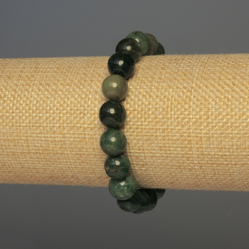 Bracelet Green Jasper smooth bead, diameter 12mm+-, length 18cm+- stretch