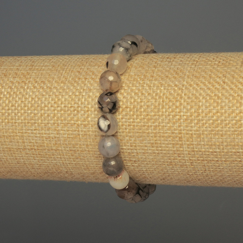 Agate Dragon's Veins Beaded Stretch Bracelet, faceted beads 8mm diameter, length 18cm±