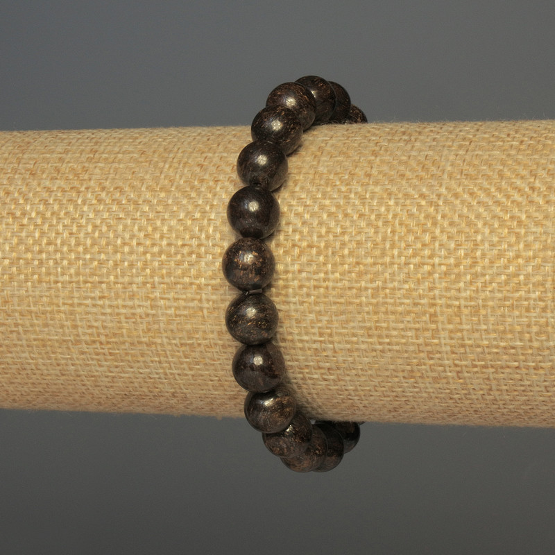 Bronzite Bead Bracelet, smooth round beads 8mm, stretch 18cm