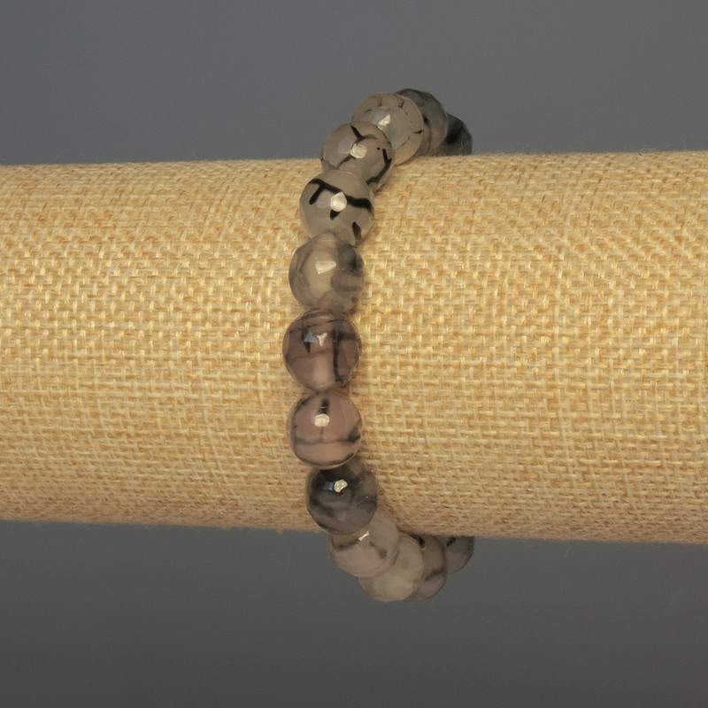 Agate Dragon's Vein Bracelet, faceted round beads, 10mm diameter ±, length 18cm ±, stretch