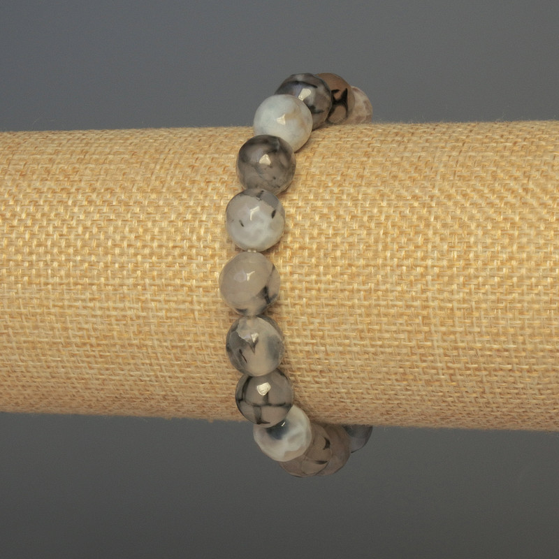Agate Dragon's Vein Bead Bracelet, faceted round beads, diameter 10mm±, length 18cm±, stretch