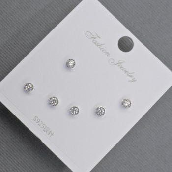 Stud Earrings 3, 2mm+- silver metal white rhinestones