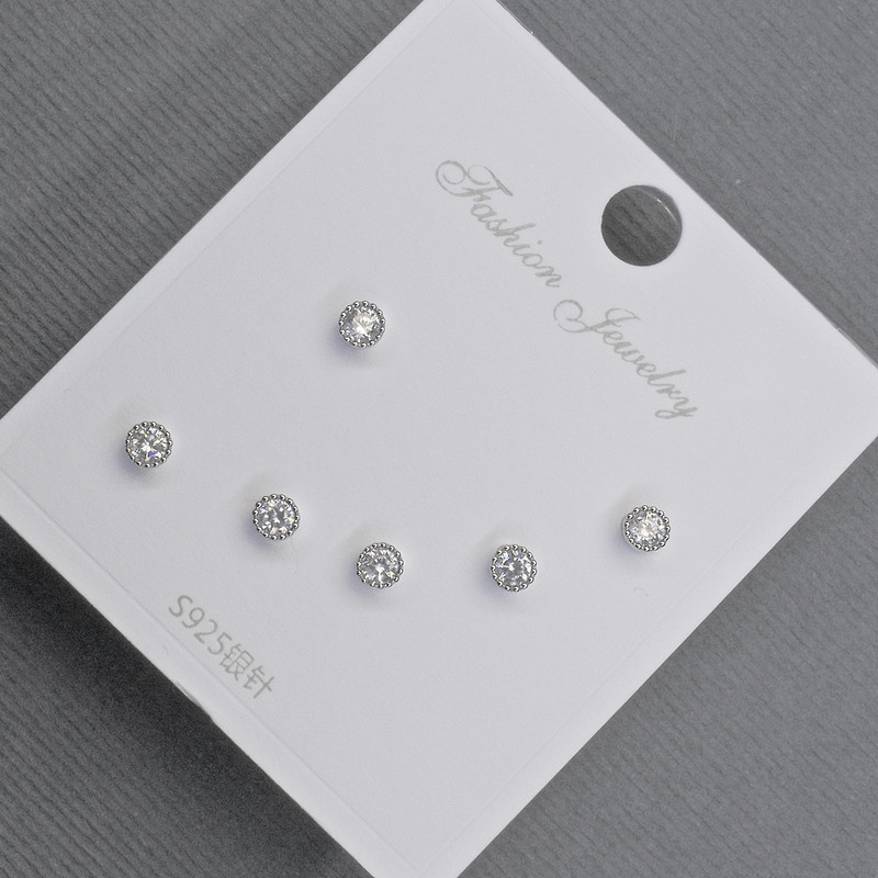 Stud Earrings 3, 2mm+- silver metal white rhinestones