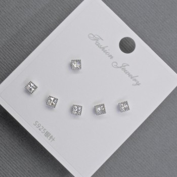 Stud Earrings 3, 5mm+ Silver Tone Metal with White Rhinestones