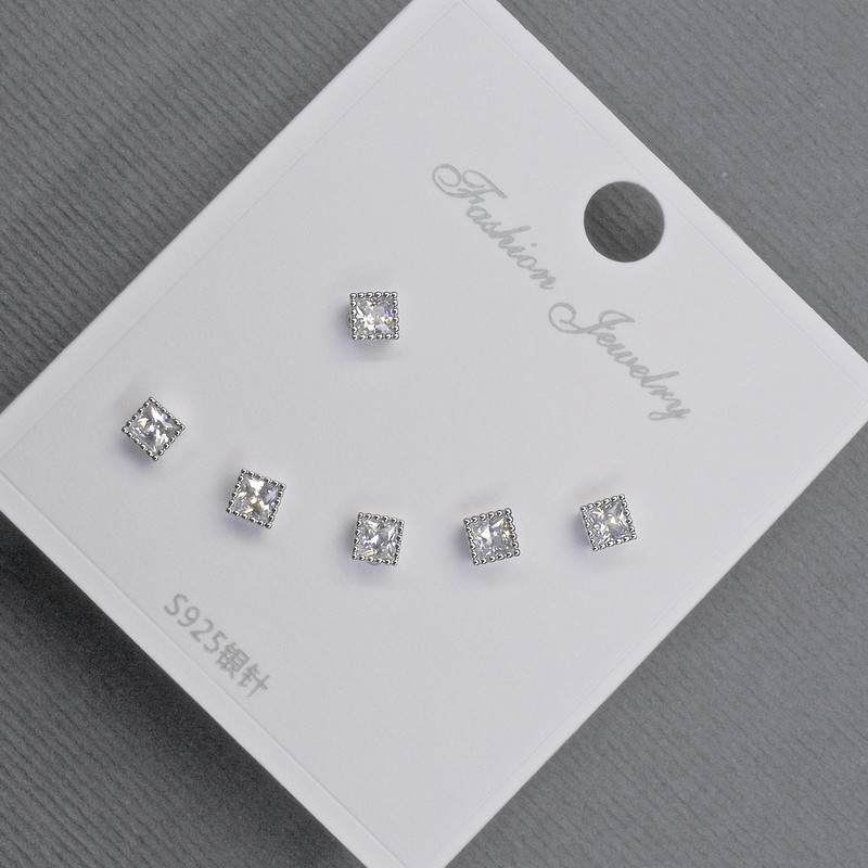 Stud Earrings 3, 5mm+ Silver Tone Metal with White Rhinestones