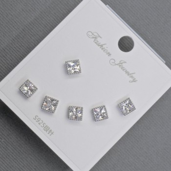 Stud Earrings 5mm+- silver-tone metal with white rhinestones