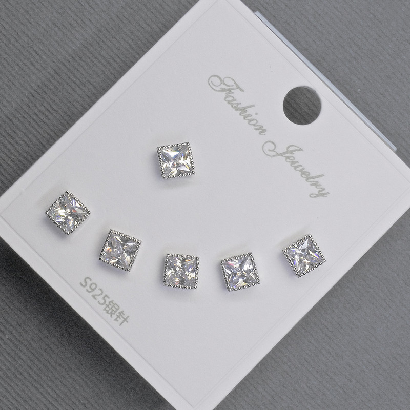 Stud Earrings 5mm+- silver-tone metal with white rhinestones
