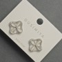 Clover Cat's Eye Stud Earrings 14mm+/- White Rhinestones Silver-Tone Metal