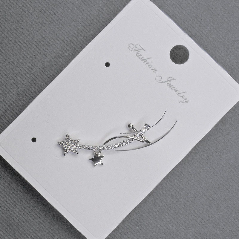 Earring Stud with Cabochon on Ear Gold-tone Metal 11×28mm+- White Crystals