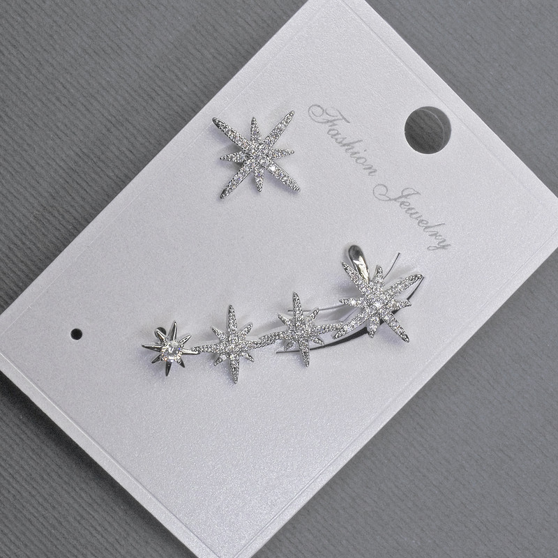 Earrings 'Stud' with cup on the ear, silver-tone metal 13×37 mm±, white crystals