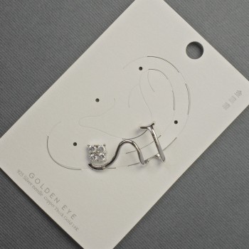 Cafe Stud Earring on Silver Metal 16x28mm± White Crystals