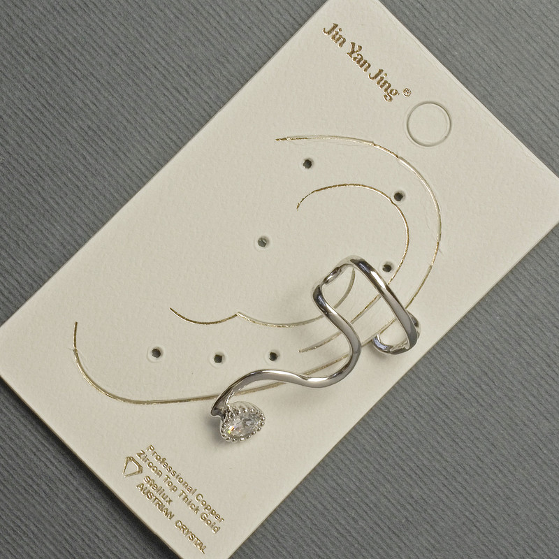 Café stud earring with silver-coloured metal and white crystal