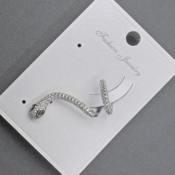 Caf earring for the ear 'Snake' silver-tone metal 14x30 mm+-white and green rhinestones
