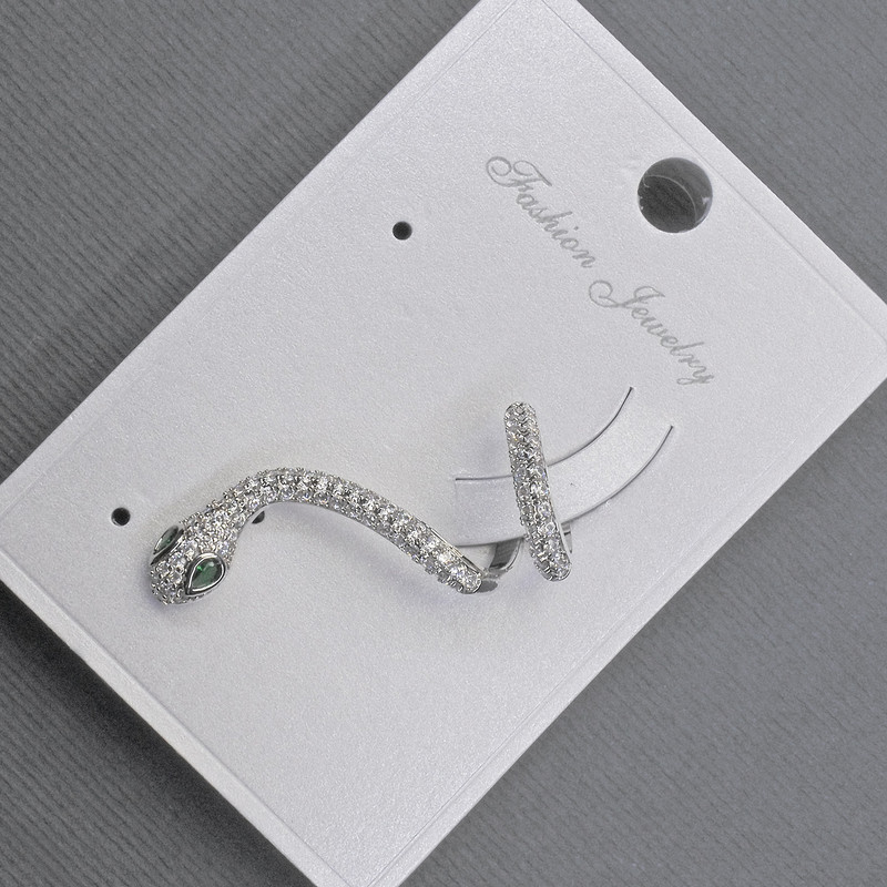 Caf earring for the ear 'Snake' silver-tone metal 14x30 mm+-white and green rhinestones