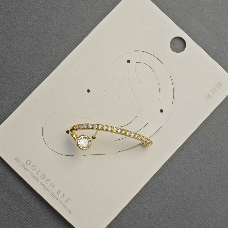 Earring Café on the ear, gold-tone metal 12×32mm±, white crystals