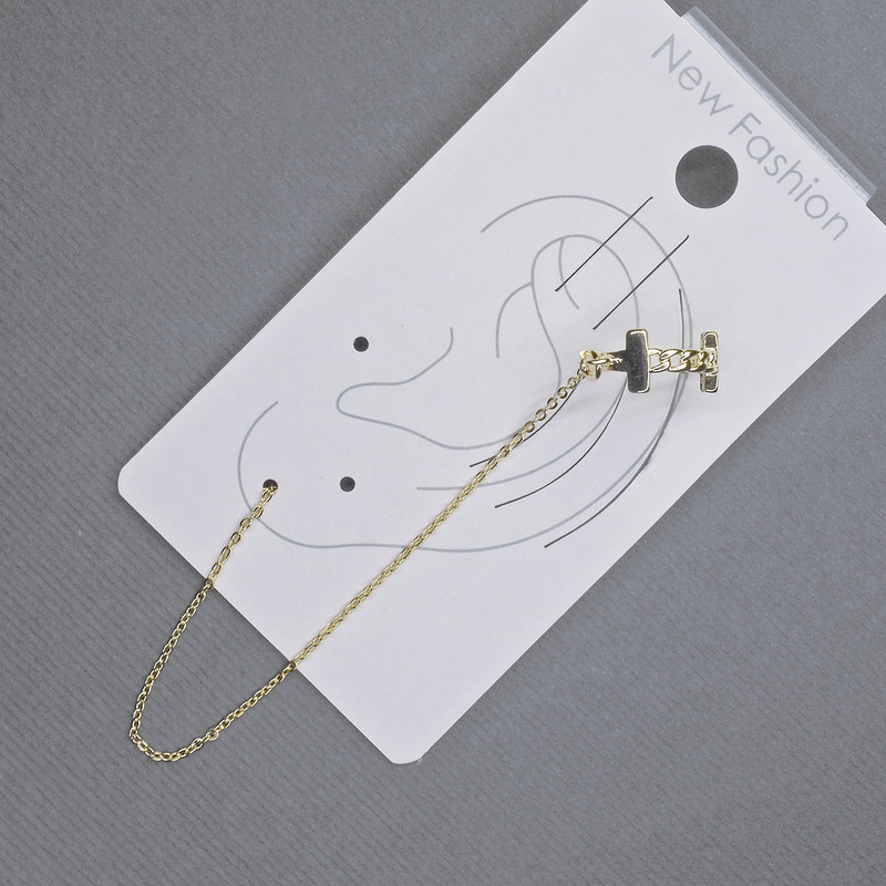 Earring Café on Ear Gold-toned Metal 6×13mm+-, length 10.5cm+-, white crystals