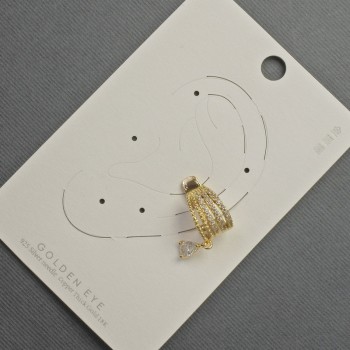 Cafe stud earring in golden metal 10x14mm± with white crystals