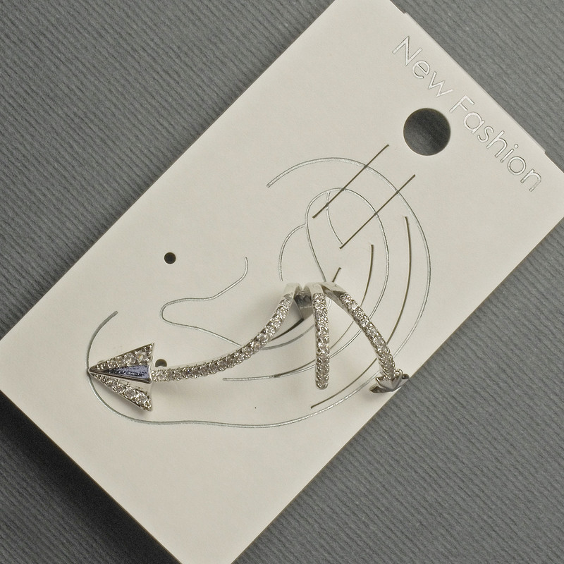 Earring 'Café' for ear with silver metal 15x35 mm± white crystals