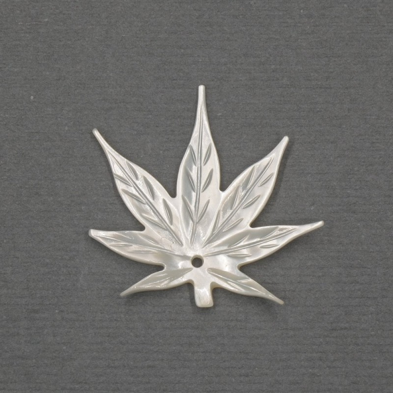 Pendant, Leaf Shape, from natural white mother-of-pearl, 25x28x2mm+