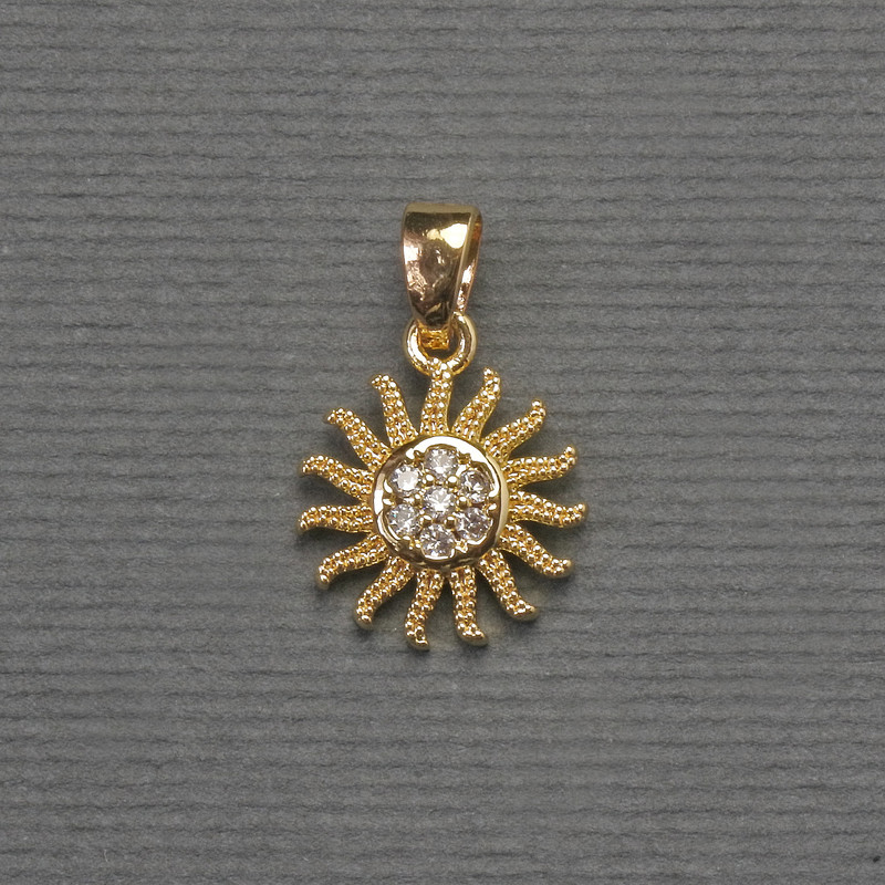 Pendant Sun, diameter 12×16mm± with white crystals, golden metal