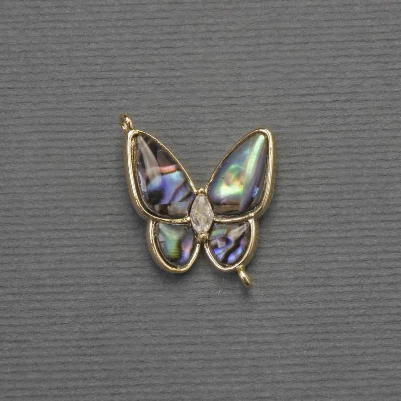 Pendant Haliotis Butterfly in golden metal, 18x19mm diameter+