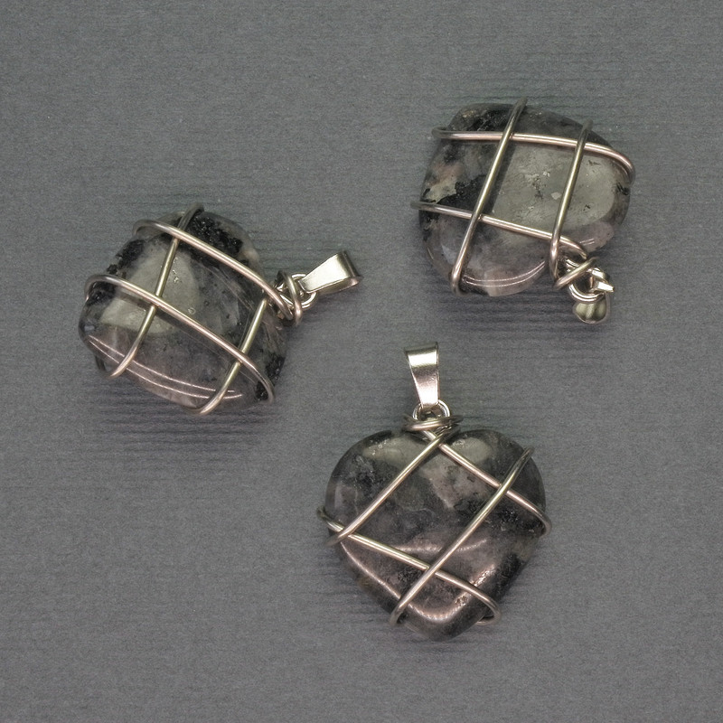 Pendant Heart Labradorite in silver-plated wrap, diameter 21×21mm±, length 27mm±