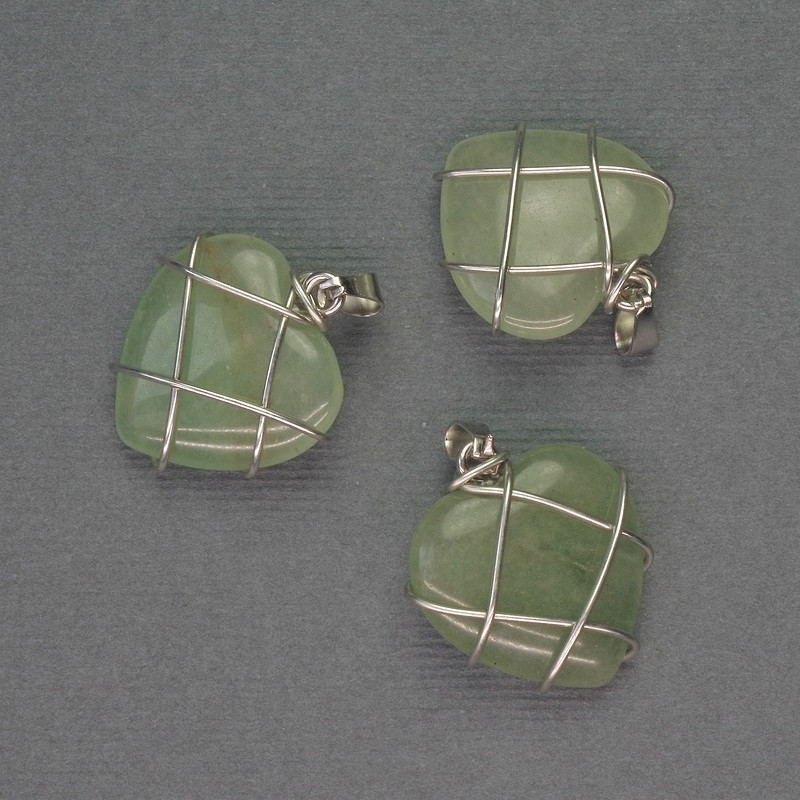 Pendant Heart Nephrite in a silver-plated weave, diameter 21×21mm±, length 27mm±