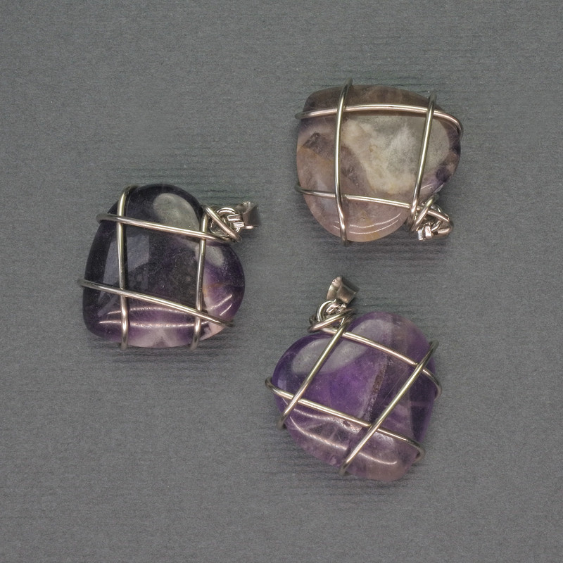 Pendant Heart Amethyst in silver-plated weave, diameter 21x21mm ±, length 27mm ±