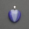 Pendant Heart Cat's Eye Violet Silver Metal, diameter 20x20mm±, length 30mm±