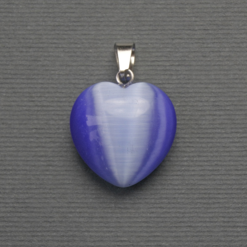 Pendant Heart Cat's Eye Violet Silver Metal, diameter 20x20mm±, length 30mm±