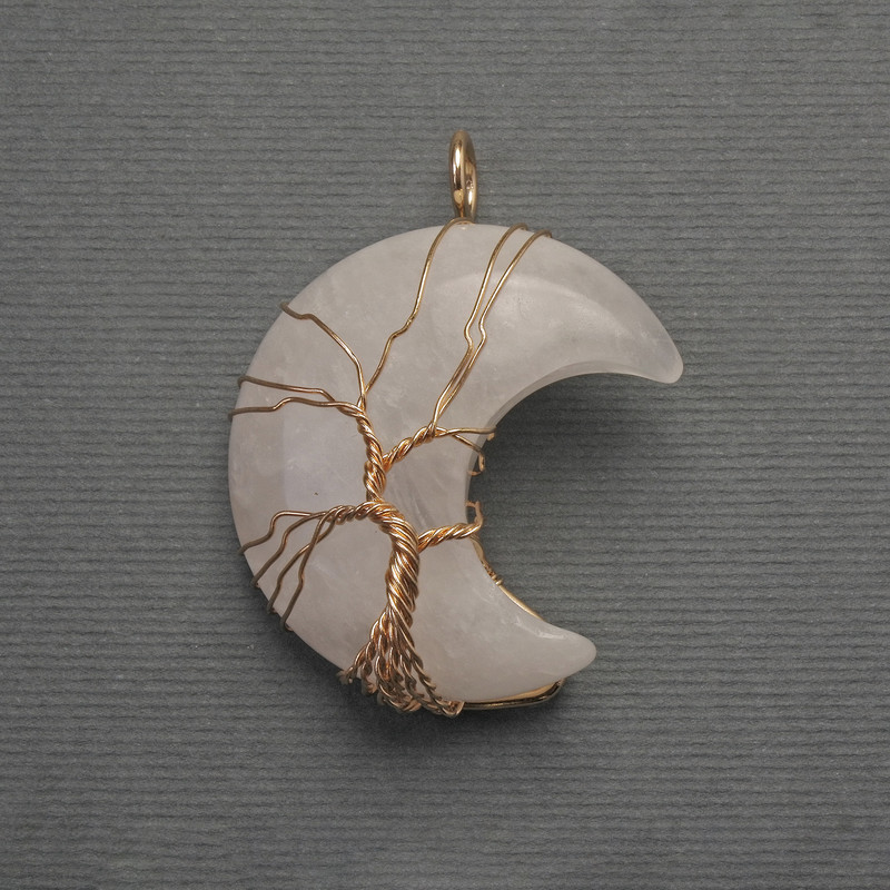 Moon Pendant with Mountain Crystal in golden plating, diameter 35mm±, length 45mm±