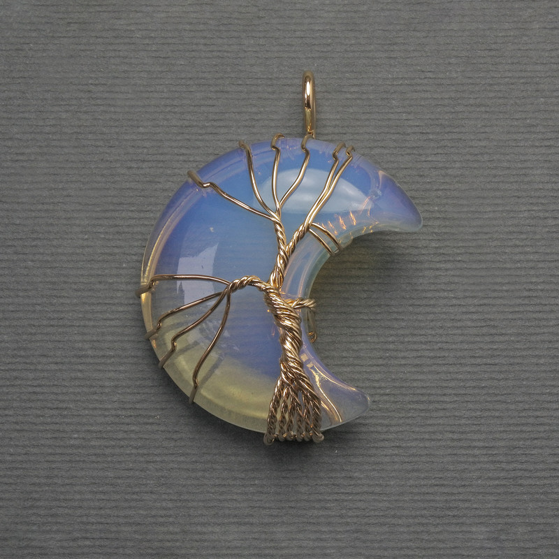 Moon Pendant Moonstone in golden braided setting, diameter 35mm±, length 45mm±