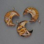 Pendant Moon Tiger's Eye in golden wire wrap, diameter 35mm+-, length 45mm+-