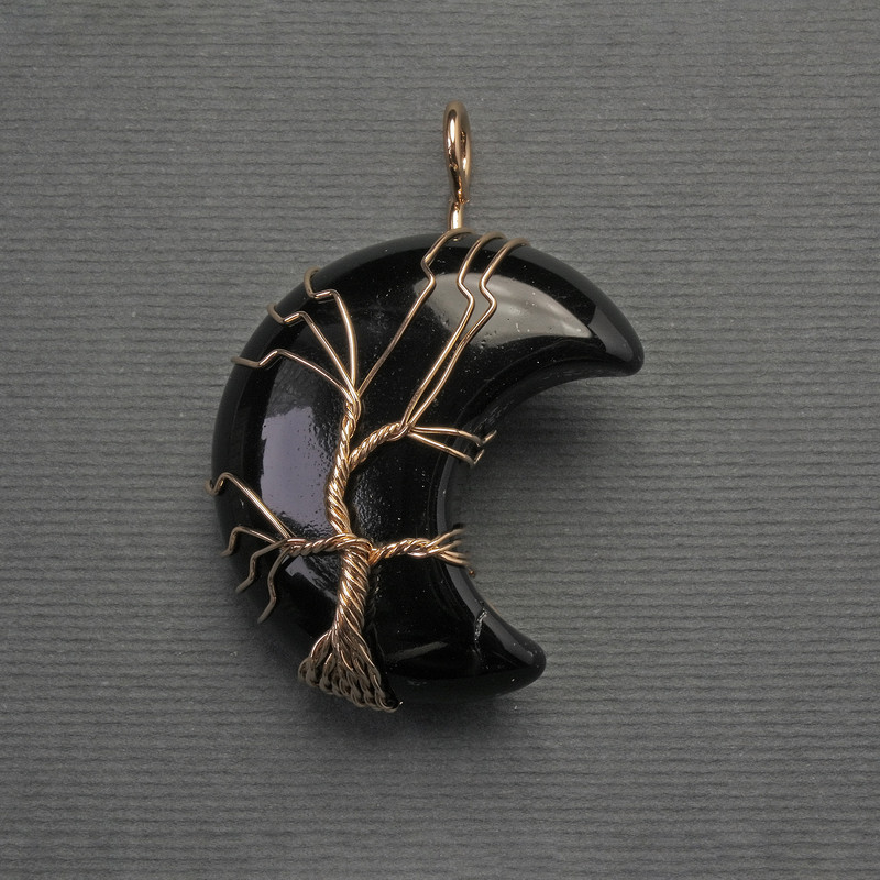 Moon Pendant with Agate in Golden Plating, diameter 35mm±, length 45mm±