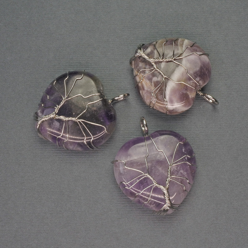 Pendant Heart Amethyst in Silver Plating, diameter 30x30mm±, length 37mm±