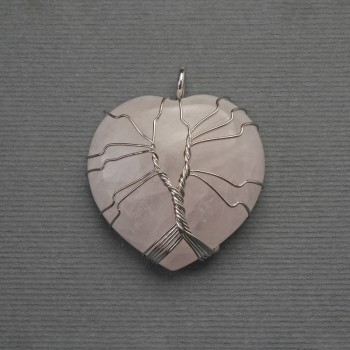 Heart Pendant Rose Quartz in a Silver Plated Twist, diameter 30x30mm±, length 37mm±