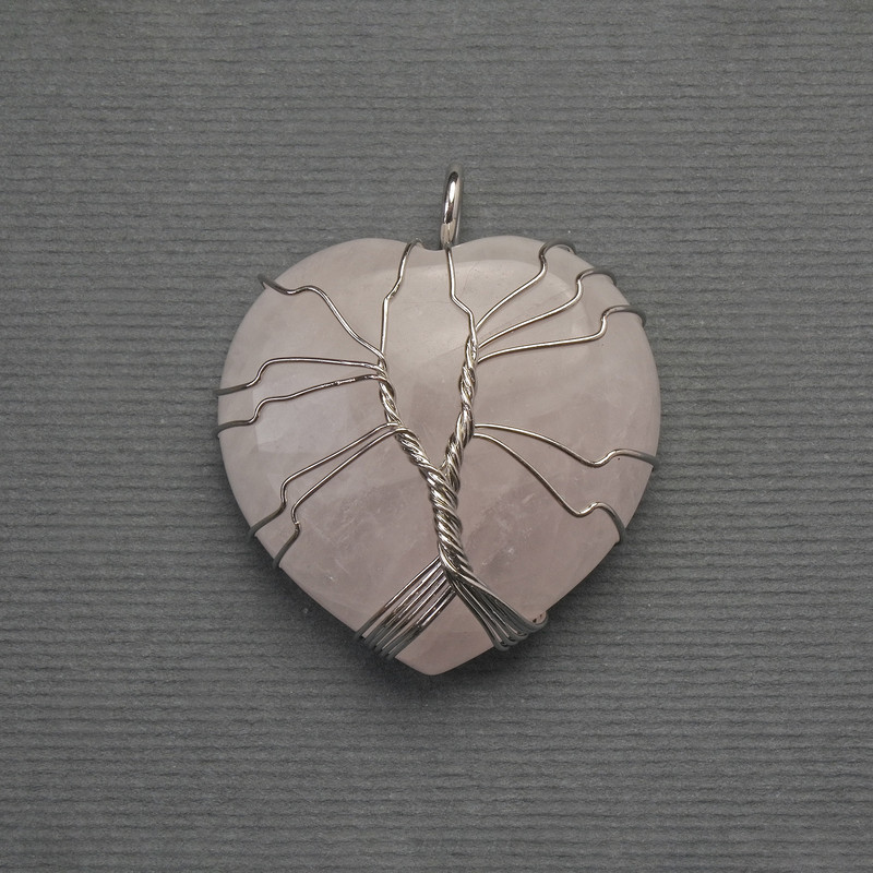 Heart Pendant Rose Quartz in a Silver Plated Twist, diameter 30x30mm±, length 37mm±