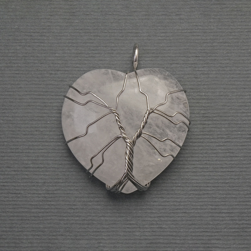 Pendant Heart Rock Crystal in silver-plated setting, diameter 30x30mm±, length 37mm±