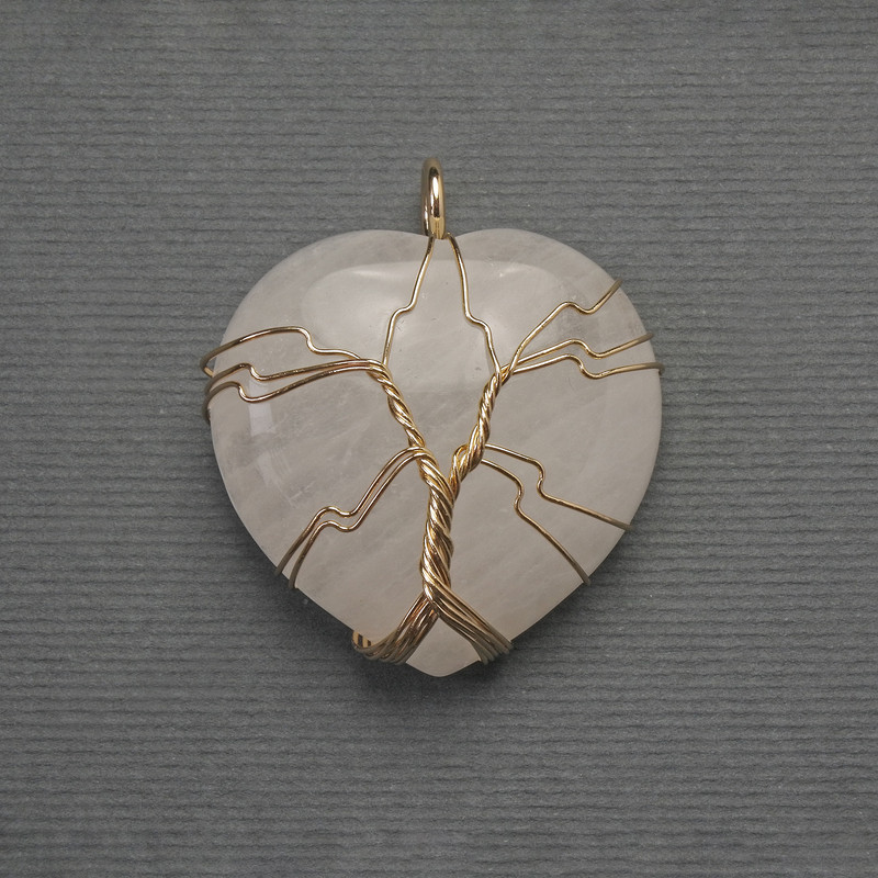 Heart Pendant with Rock Crystal in golden bezel, 30x30mm diameter, length 37mm