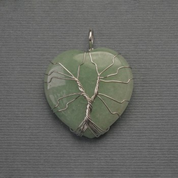 Heart Pendant in Silver-plated Wire Wrap with Nephrite, diameter 30x30mm±, length 36mm±