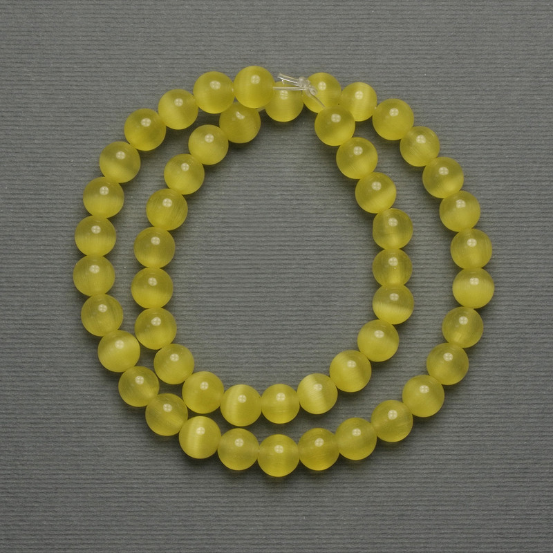 Cat's Eye Beads Yellow 8mm Smooth Round on Thread, Length 37cm+