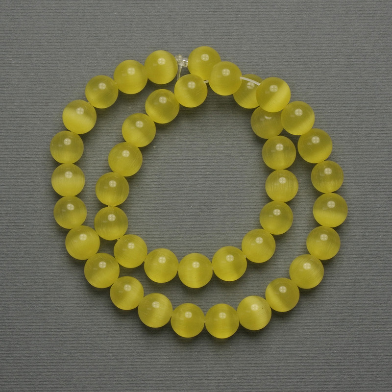 Cat's Eye Beads Yellow 10mm Acrylic (per bead) on fishing line, length 38cm+