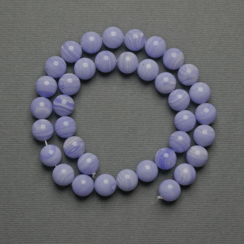 Agate Beads (raw) smooth round beads, 10mm diameter ± on thread, length 37cm+