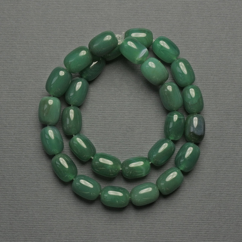 Green Agate Baril Beads, 14×10mm, on thread, length around 39cm