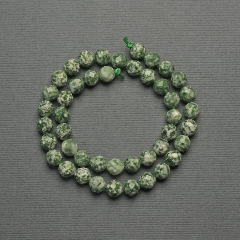 Mossy Agate Faceted Round Beads, 8mm ± on thread, 38cm+ length