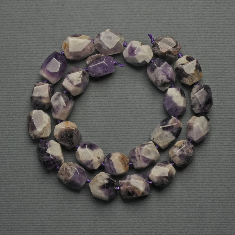 Amethyst Chevron Beads, Faceted, 17×13 mm ±, on thread, length 43 cm ±
