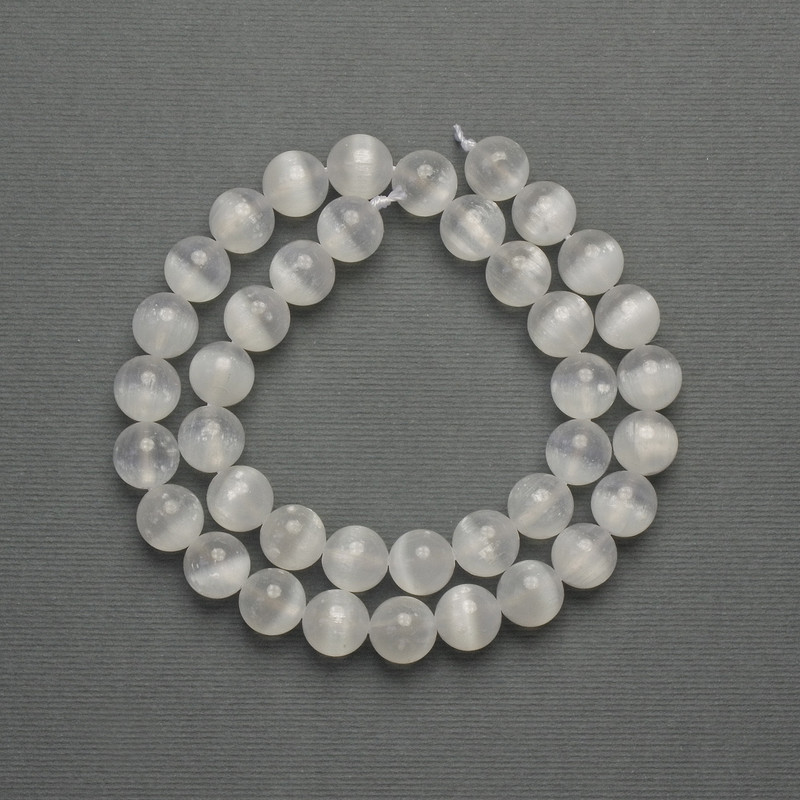 Selenite Beads Smooth Sphere 10mm Ø on Thread, Length 39cm+